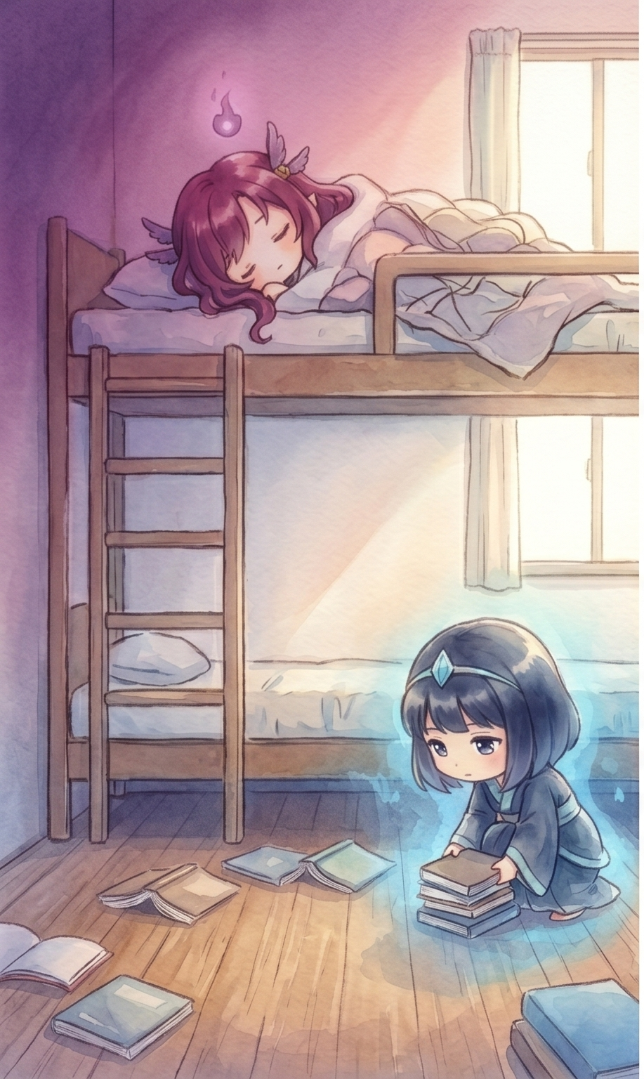 第 1 話 コマ 1 — 寮の朝、フレアとアクアの部屋